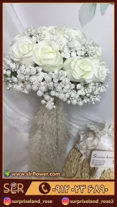 دسته گل مصنوعی رز سفید artificial bouquet of white roses