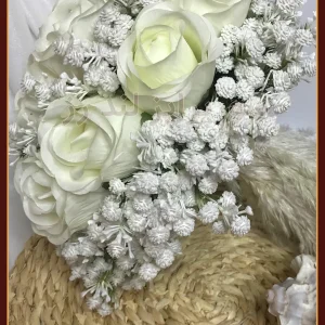 دسته گل مصنوعی رز سفید artificial bouquet of white roses 2 2