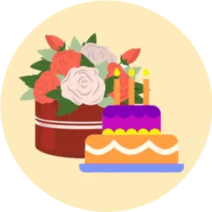 cake and flowerbox icon کیک و باکس گل آیکن