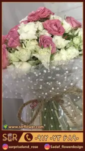 مینیاتور 2 رز صورتی و سفید جار گل