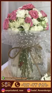 مینیاتور 2 رز صورتی و سفید جار گل