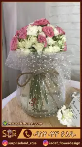 مینیاتور 2 رز صورتی و سفید جار گل